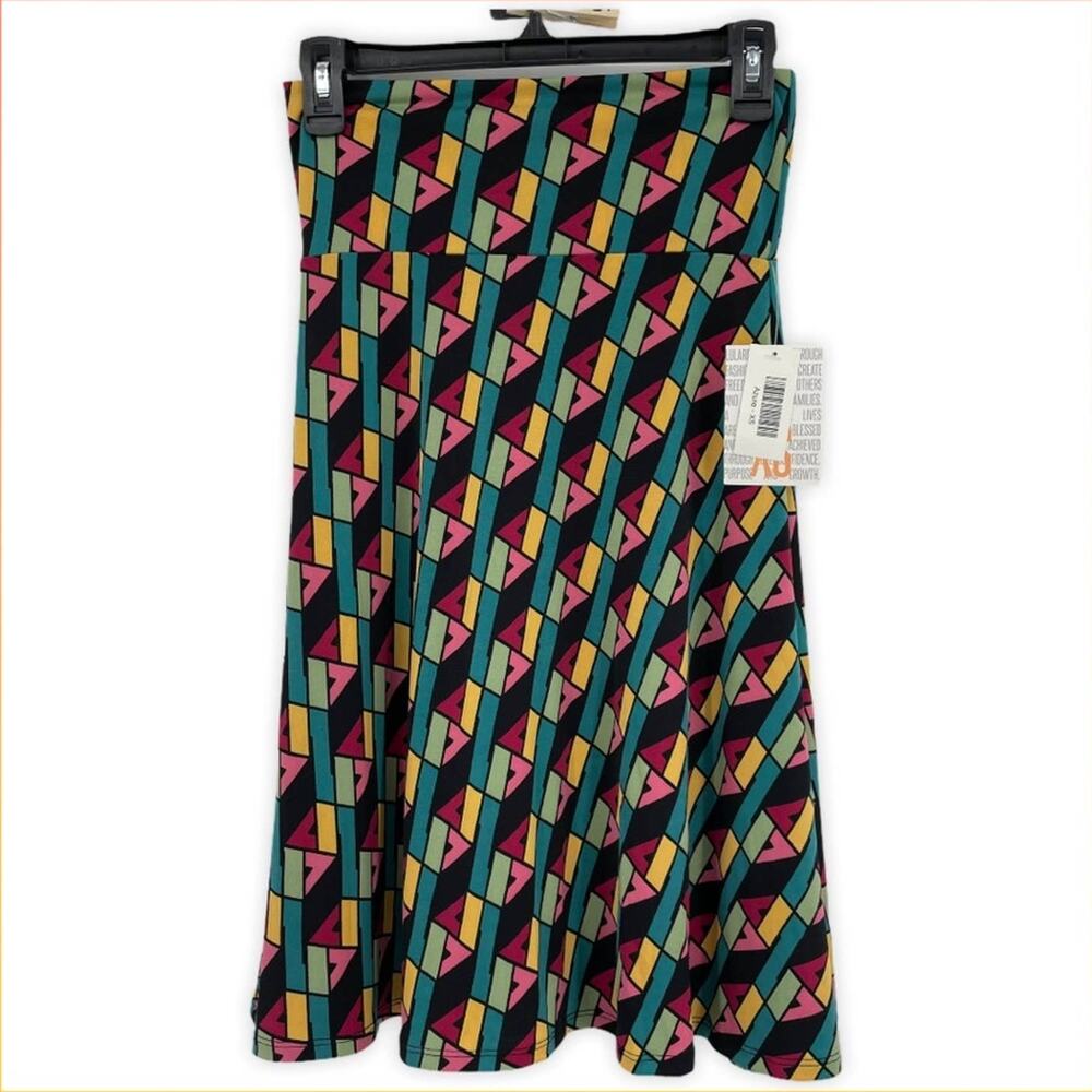 Lularoe Azure Skirt Womens Knee Length Rainbow Geometric Abstract XS NEW